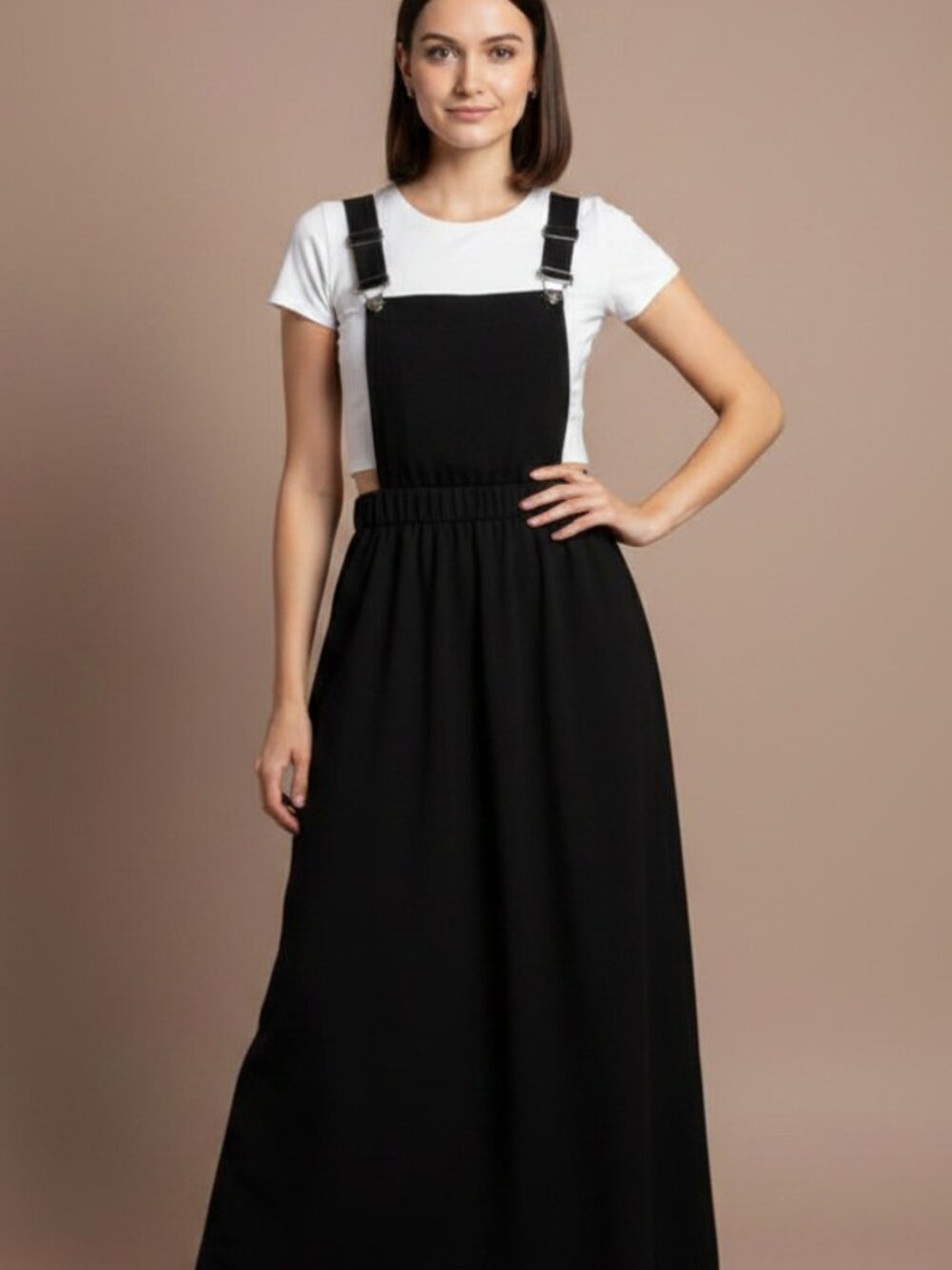 Anthropologie Sans Souci Overall Maxi Dress Apron Bib Pinafore Black Chiffon MED - Picture 5 of 9
